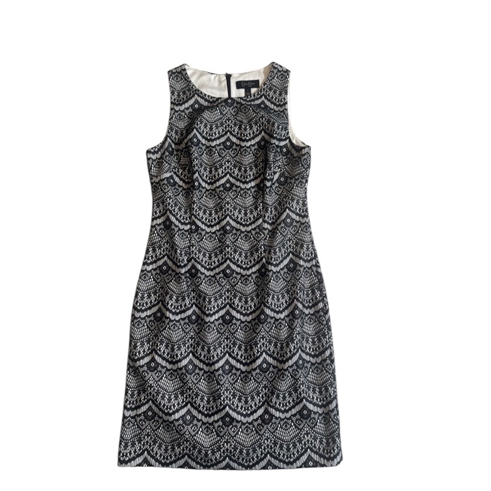 Jessica Simpson Woman Dress Black  & White Overlay Printed‎ Sleeveless  SZ 6